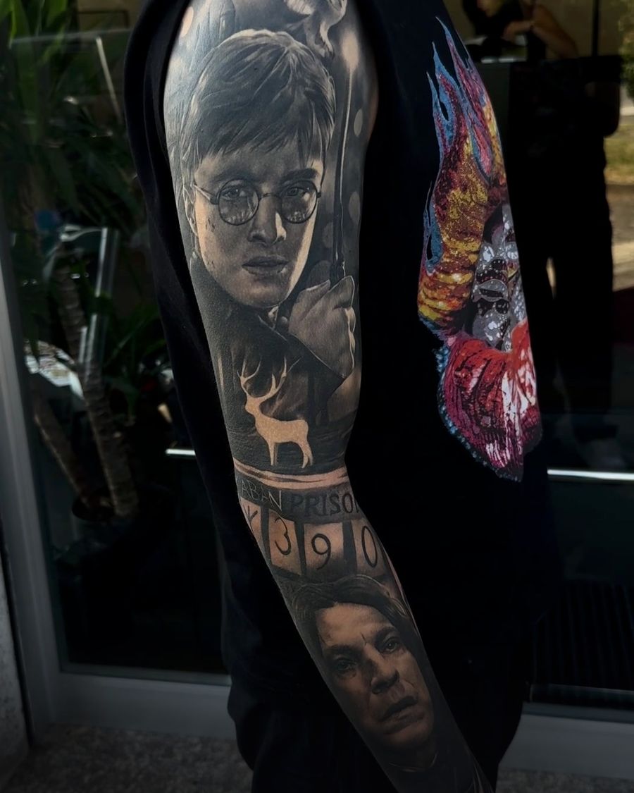 Healed black and grey character portrait sleeve